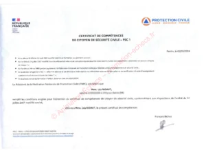 Certificat Premiers Secours Citoyen de Léa Rigaut