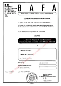 Diplôme BAFA de Léa Rigaut